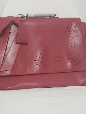 Red Faux Leather Laptop  Women's Structured Satchel Shoulder Bag in Rose Red